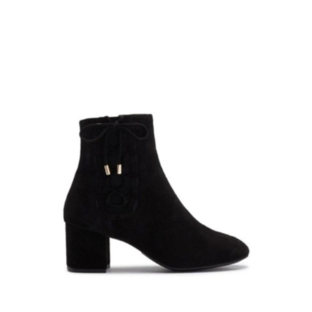 Cole Haan Womens Black Suede Side Zip Block Heel Round Toe Ankle Boot Sz 8.5 New